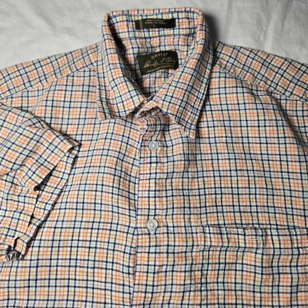 Orvis Shirt Signature Collection 100% Linen Short Sleeve Button Up Size Large